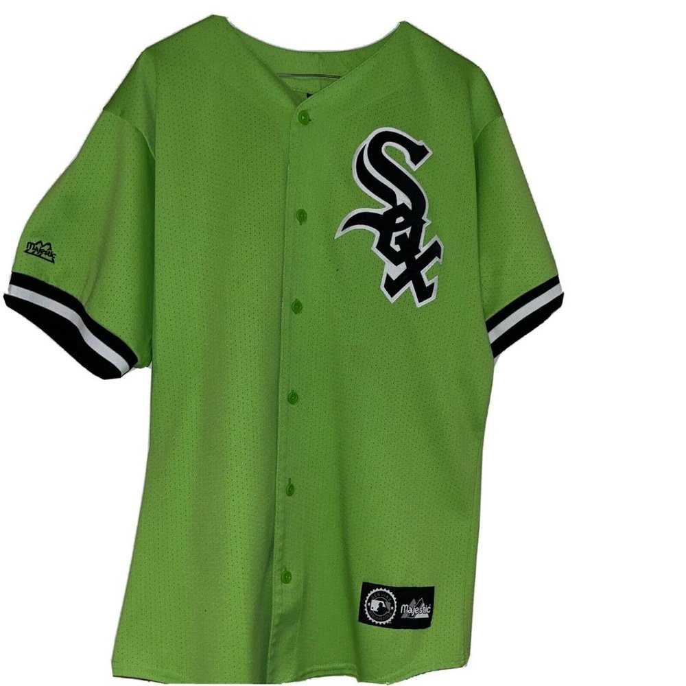 Majestic Vintage MLB Chicago White SOX Baseball Jersey Lime Green Sz L